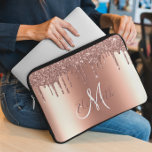 Rose Gold Glitter Drips Metal  Monogram Trendy Laptop Sleeve<br><div class="desc">This design may be personalized in the area provided by changing the photo and/or text. Or it can be customized by clicking Personalize this Template and then choosing the click to customize further option and delete or change the color of the background, add text, change the text color or style,...</div>