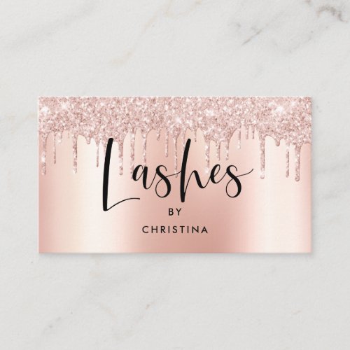 Rose gold glitter drips metallic elegant lashes business card