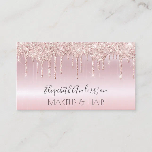 Rose Gold Glitter Drips Metallic Makeup Hair Business Card Zazzle 5449