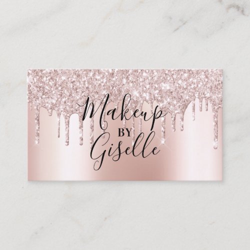 Rose gold glitter drips metallic makeup hair salon business card