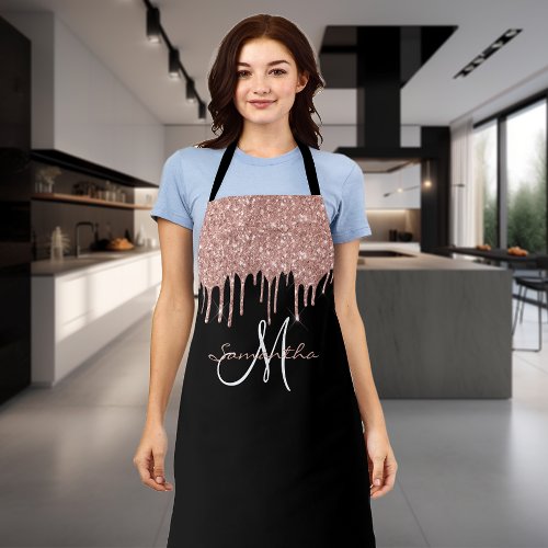 Rose Gold Glitter Drips Metallic Pink Personalized Apron