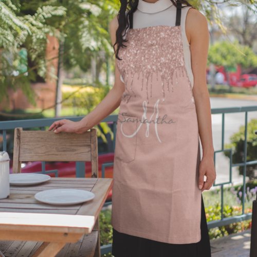 Rose Gold Glitter Drips Metallic Pink Personalized Apron