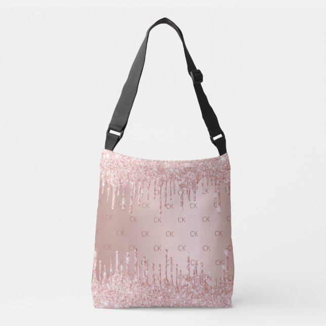 Rose gold glitter drips monogram elegant crossbody bag (Front)