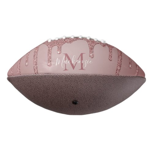 Rose Gold Glitter Drips Monogram Football