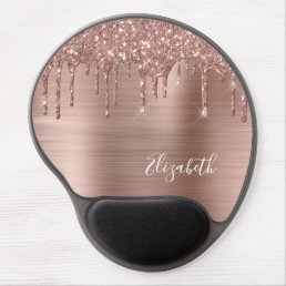 Rose Gold Glitter Drips Monogram Gel Mouse Pad