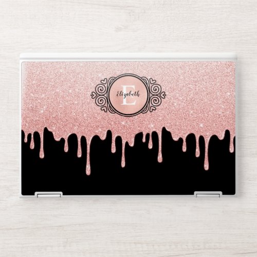 Rose Gold Glitter Drips Monogram HP Laptop Skin