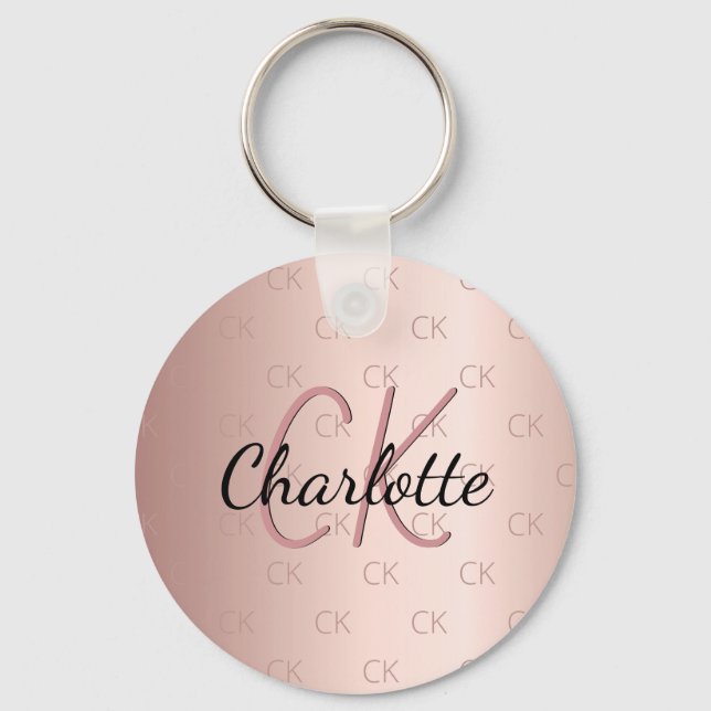Rose gold glitter drips monogram name keychain (Front)