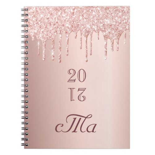 Rose gold glitter drips monogram notebook