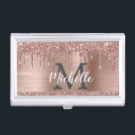Rose Gold Glitter Drips Monogram Office Business Business Card Case<br><div class="desc">Modern, girly rose gold glitter drips name and monogrammed card case. Features blush pink rose gold glitter sparkle drips on pink faux metal background with custom personalized monogram initial and name text template. Great girly gift for back to school, professional work, home office. Please note, this design is printed photo...</div>