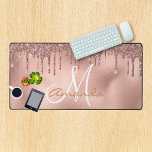 Rose Gold Glitter Drips Monogram Pink Desk Mat<br><div class="desc">This design was created though digital art. It may be personalized in the area provided by changing the photo and/or text. Or it can be customized by choosing the click to customize further option and delete or change the color the background, add text, change the text color or style, or...</div>