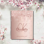 Rose gold glitter drips monogram script 2024 planner<br><div class="desc">A faux rose gold metallic looking background with elegant faux rose gold glitter drips,  paint dripping look.  Personalize and add your monogram initials,  name and a title/year  (any year)  Your monogram initials as a pattern on the background.</div>
