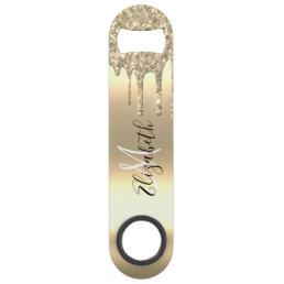 Rose Gold Glitter Drips Monogram Stylish Metal Bar Key