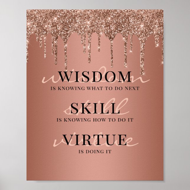 Rose Gold Glitter Drips Motivational Quote Poster (Front)