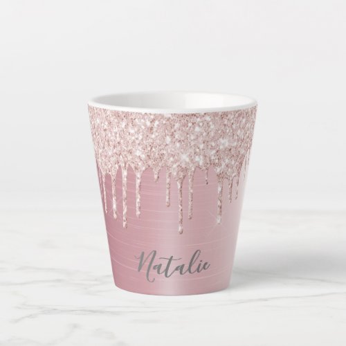 Rose gold glitter drips name girly latte mug