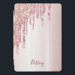 Rose gold glitter drips name iPad pro cover<br><div class="desc">An elegant,  girly and glam ipad case. Faux rose gold and pink glitter drip,  paint drip.  Chic rose gold ombre faux metallic looking background. Insert your name,  written with a modern hand lettered style script. Dark rose gold colored letters.</div>
