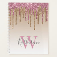 Rose Gold Glitter Drips Ombre Monogram 2024