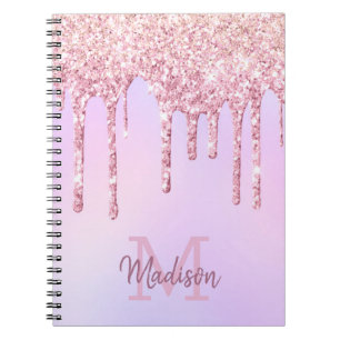 Rose Gold Glitter Drips Ombre Unicorn Monogrammed Notebook