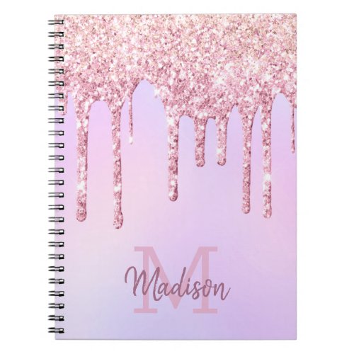 Rose Gold Glitter Drips Ombre Unicorn Monogrammed Notebook