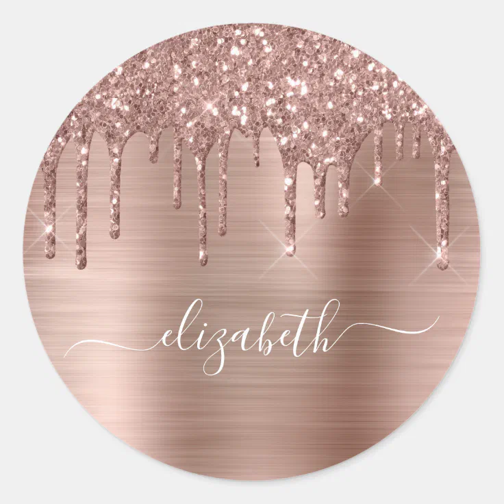 Rose Gold Glitter Drips Personalized Classic Round Sticker Zazzle 9323