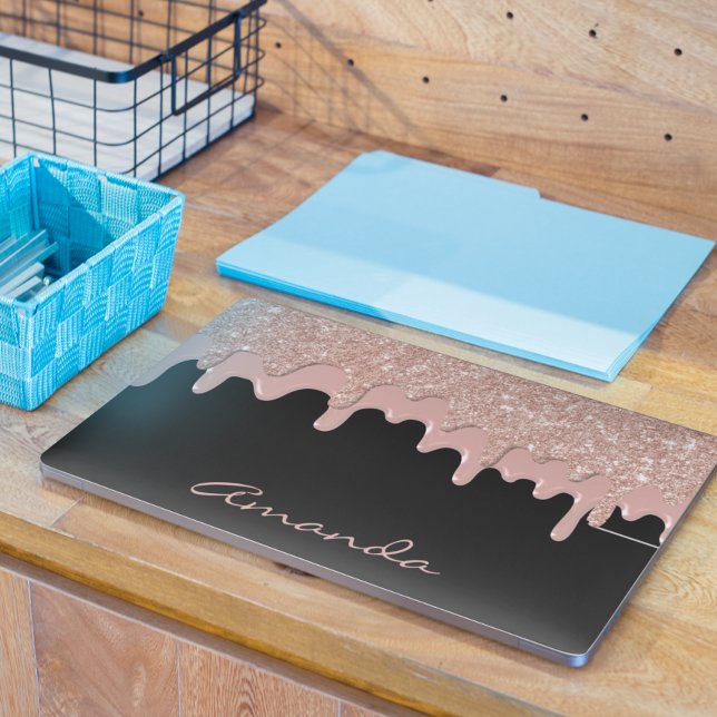 Rose Gold Glitter Drips Personalized HP Laptop Skin (Creator Uploaded)