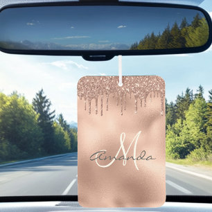 Rose Gold Glitter Drips Personalized Monogram  Air Freshener