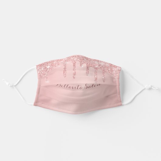 Rose Gold Glitter Drips Personalized Salon Adult Cloth Face Mask (Front, Unfolded)