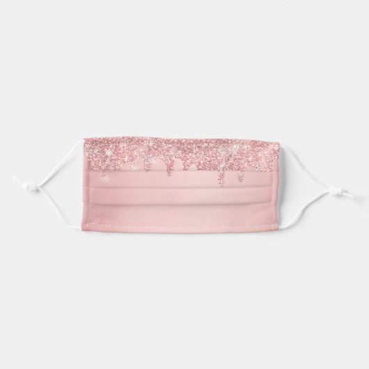 Rose Gold Glitter Drips Personalized Salon Adult Cloth Face Mask (Front, Folded)