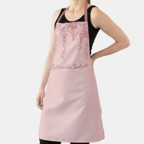 Rose Gold Glitter Drips Personalized Salon Apron