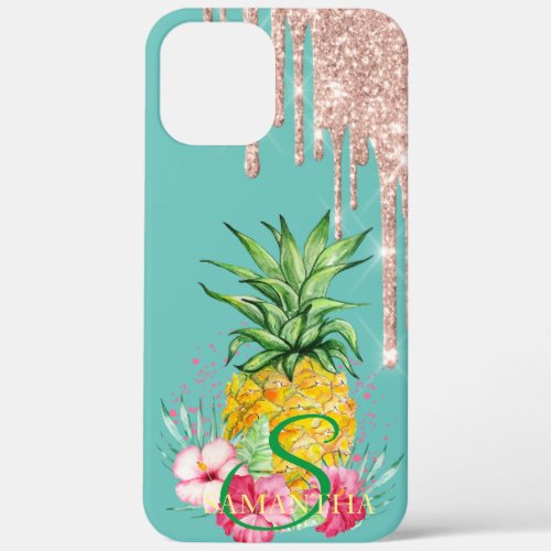 Rose Gold Glitter Drips Pineapple Hibiscus iPhone 12 Pro Max Case