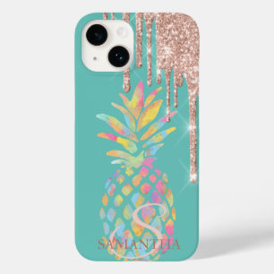 Rose Gold Glitter Drips Pineapple Mint Green Case-Mate iPhone 14 Case