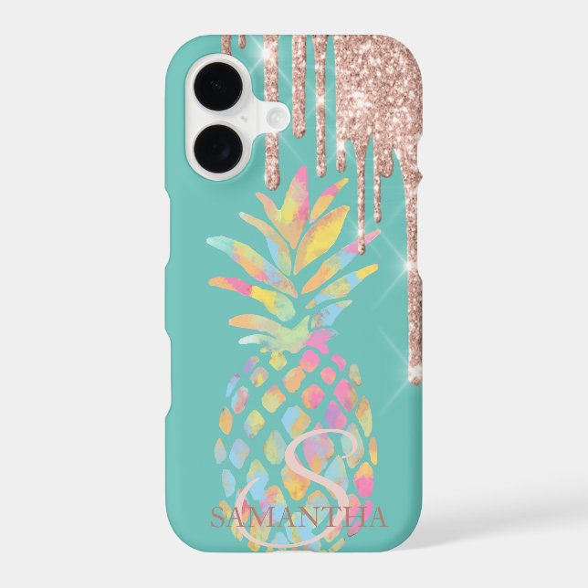 Rose Gold Glitter Drips Pineapple Mint Green Case-Mate iPhone Case (Back)