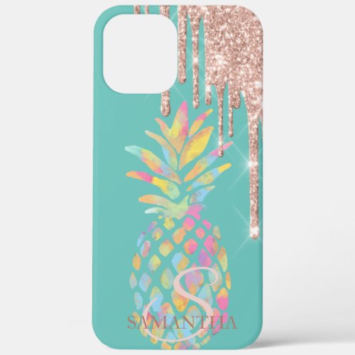 Rose Gold Glitter Drips Pineapple Mint Green iPhone 12 Pro Max Case