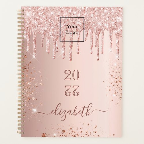 Rose gold glitter drips pink business logo 2024 planner