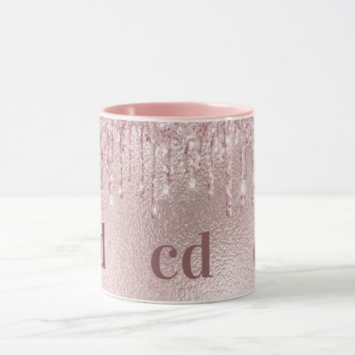 Rose gold glitter drips pink custom monogram  mug