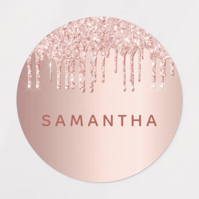 Rose Gold Glitter Drips Pink Custom Monogram Name Labels Zazzle 3406