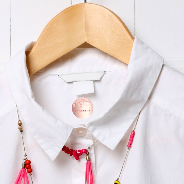 Rose gold glitter drips pink custom monogram name  labels (Creator Uploaded)