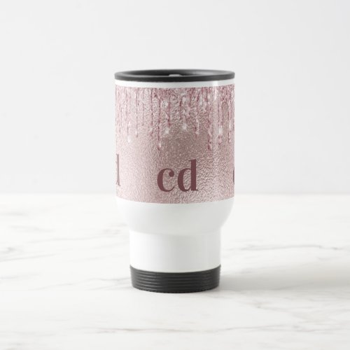 Rose gold glitter drips pink custom monogram travel mug