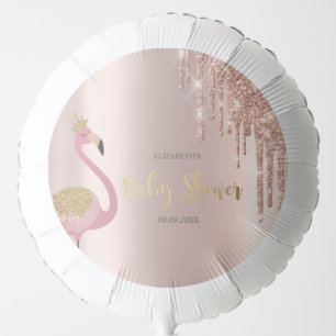 Rose Gold Glitter Drips Pink Flamingo Baby Shower Balloon