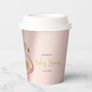 Rose Gold Glitter Drips Pink Flamingo Baby Shower Paper Cups