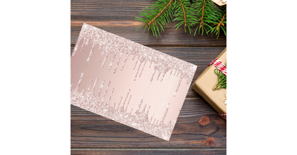 Rose gold glitter drips pink girly luxury tissue paper