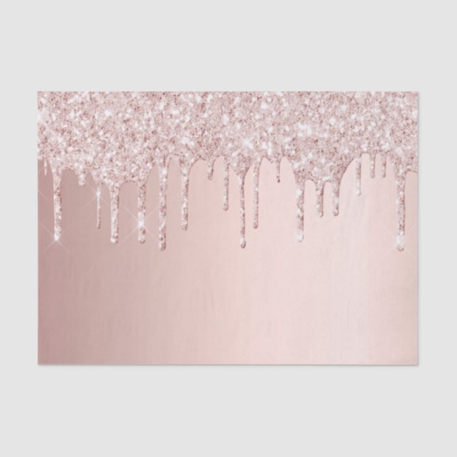Rose gold glitter drips pink girly sparkle tissue paper (Front)