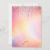 Rose gold Glitter Drips Pink Holographic Sweet 16 Invitation (Back)