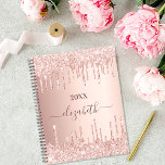 Rose gold glitter drips pink monogram 2024 planner<br><div class="desc">A rose gold faux metallic looking background with elegant faux rose gold glitter drips, paint dripping look. Personalize and add a year (any year) name. The name is written in dark rose gold with a large modern hand lettered style script with swashes. Perfect for school, work or organizing your personal/family...</div>
