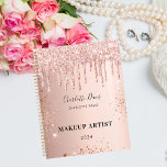 Rose gold glitter drips pink name signature 2024 planner<br><div class="desc">A rose gold metallic looking background with faux rose gold glitter drips,  paint dripping  look. Personalize and your name , title or text and a year. The signature is written with a modern hand lettered style script.</div>