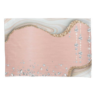 Rose Gold Glitter Drips Pink Pillow Case