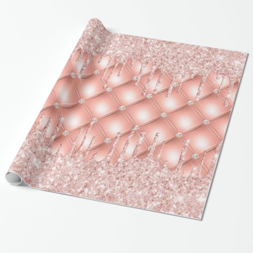 Rose gold glitter drips pink sparkle luxury wrapping paper