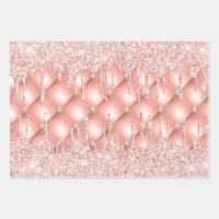 Rose gold glitter drips pink sparkle luxury wrapping paper sheets