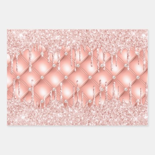 Rose gold glitter drips pink sparkle luxury wrapping paper sheets