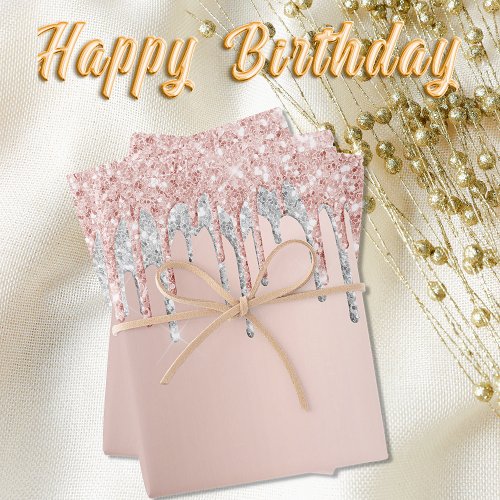 Rose gold glitter drips pink sparkle silver glam wrapping paper sheets