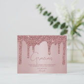 Rose Gold Glitter Drips Quinceanera Gracias Thank You Card (Standing Front)